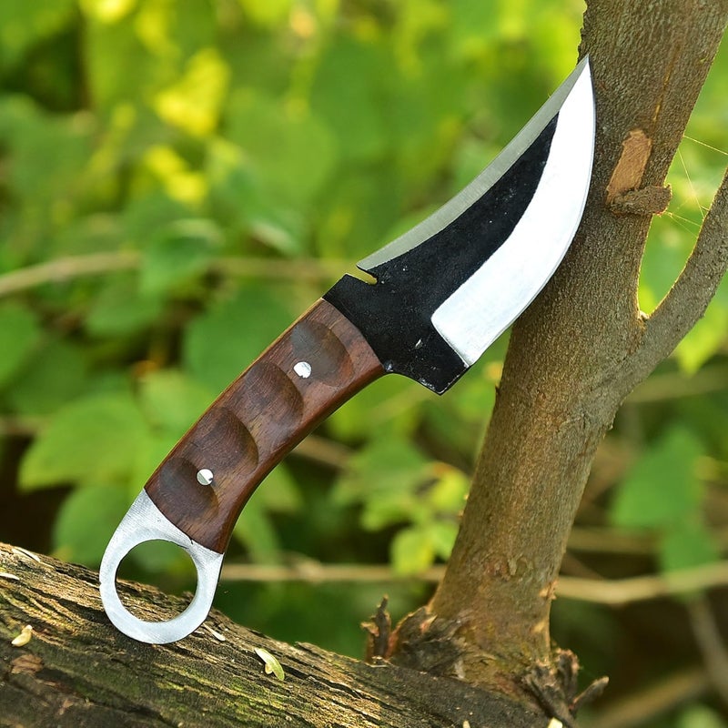 FH TRADERS Fixed Blade Hunting Forged Tracker Knife - 8 Inches Carbon Steel Razor Sharp Blade Full Tang Bushcraft Knives with Premium Leather Belt Sheath. Used For Hunting Outdoor Camping, Hiking, Skining Knife. - Image 3